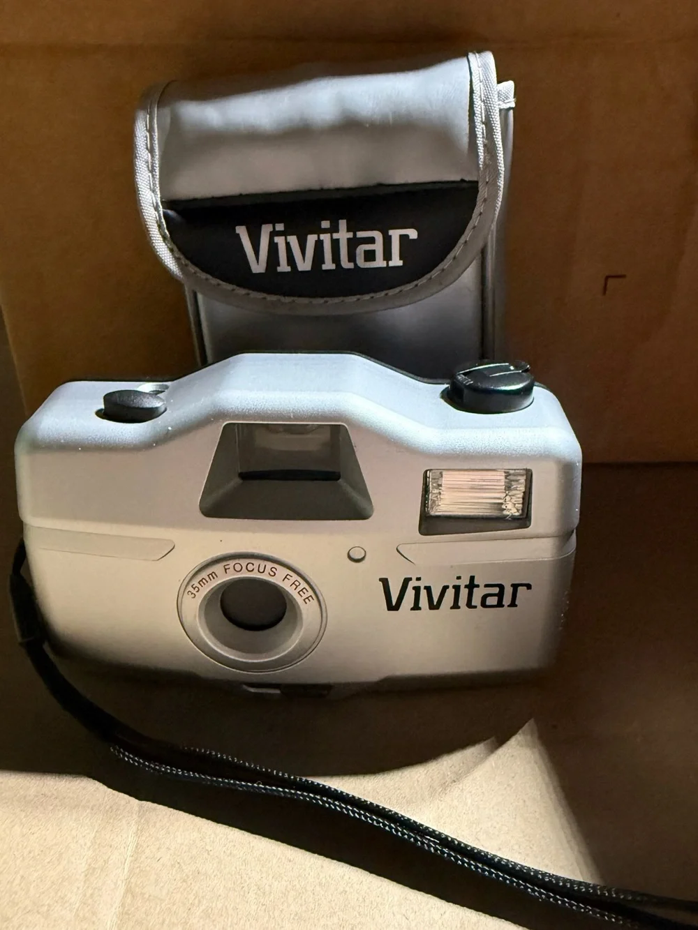 Vivitar Silver 35mm Focus Free Point-and-Shoot Camera with Matching Case